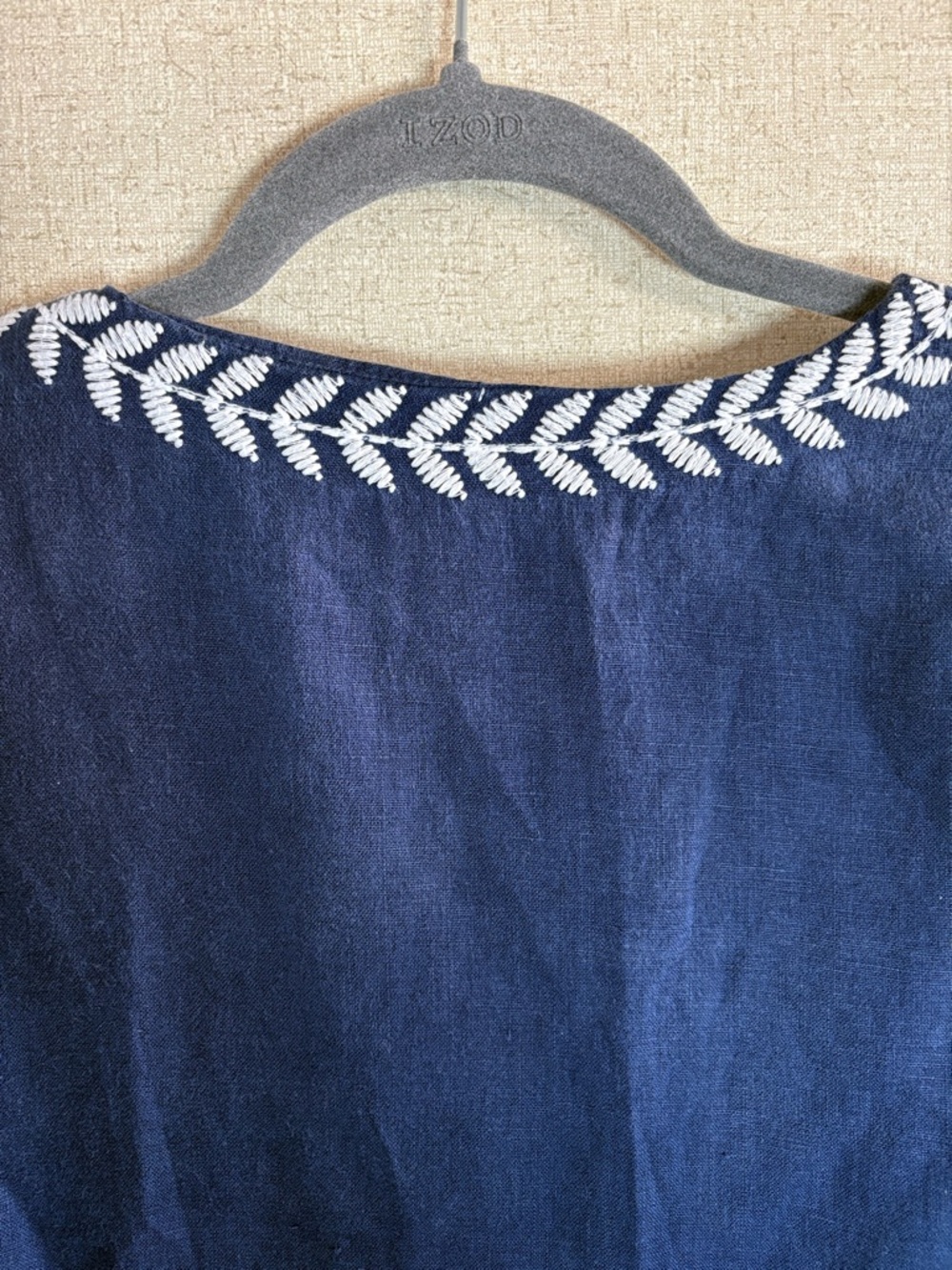 JM Collection Linen Tunic Sz 12 Navy Blue Embroidered Bohemian Peasant Coastal - Picture 12 of 15